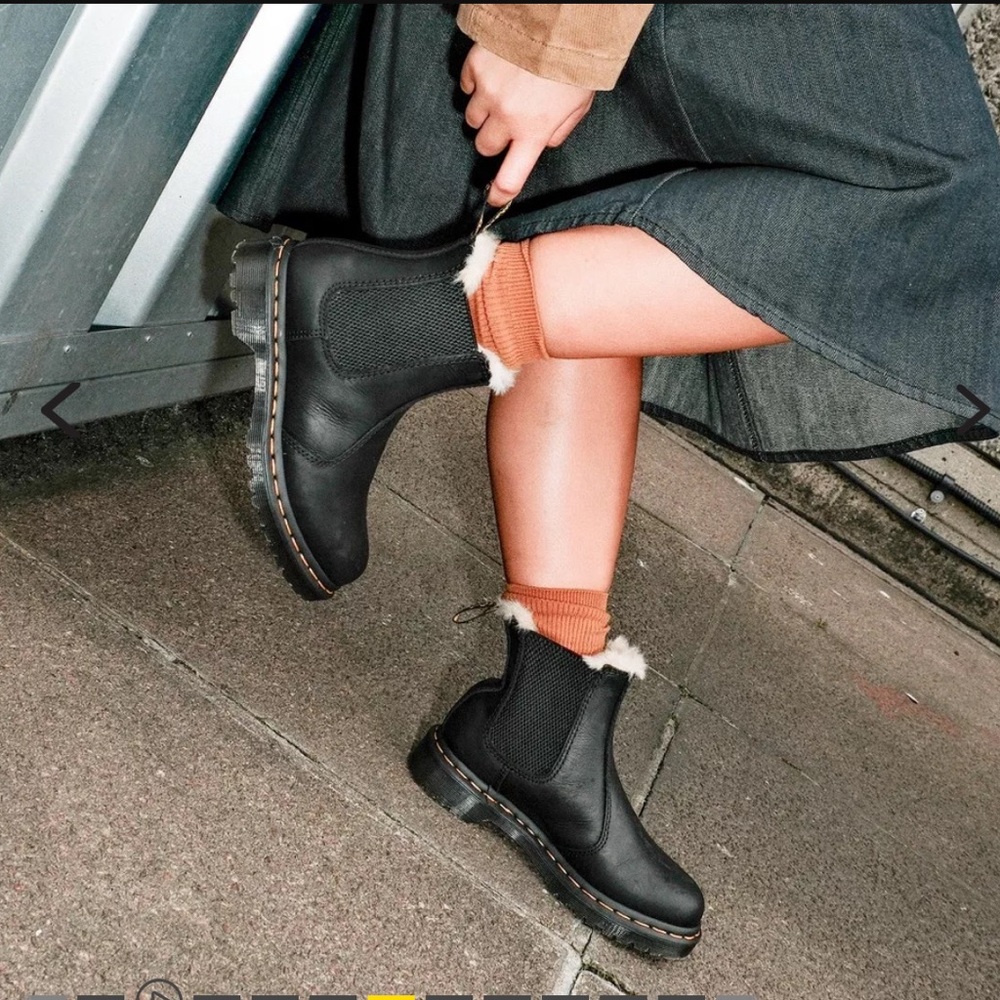 Black Faux Fur-Lined Chelsea Boots - Women's - Picture 8 of 8
